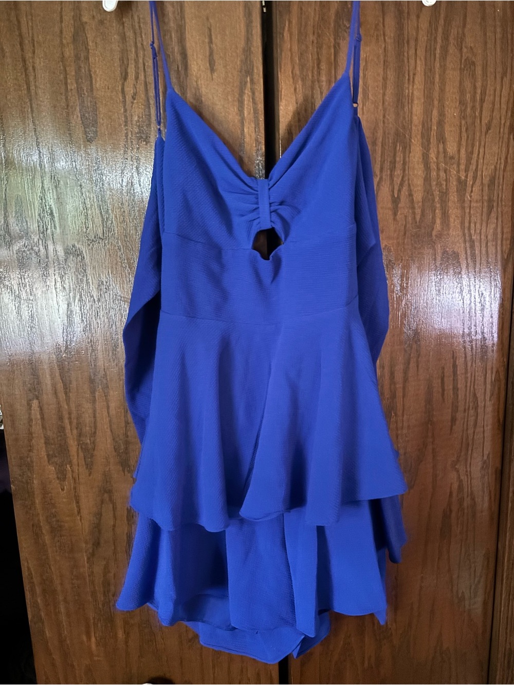 B. Smart Royal Blue Tiered Spaghetti-Strap romper